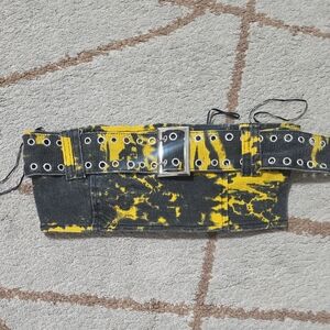AKIRA Black and Yellow Crop Top with Silver Buckle